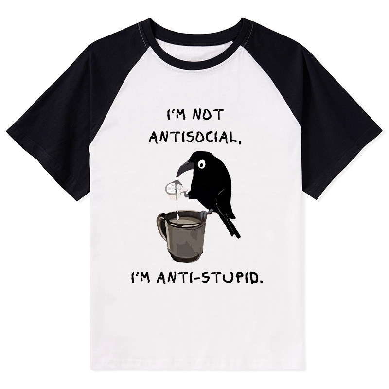 Tokyo-Tiger Cool Crow Sips Calm Coffee Alone Raglan T-shirt