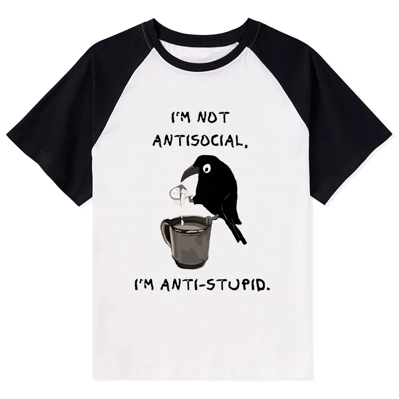 Tokyo-Tiger Cool Crow Sips Calm Coffee Alone Raglan T-shirt Sale