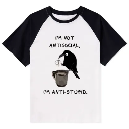 Tokyo-Tiger Cool Crow Sips Calm Coffee Alone Raglan T-shirt