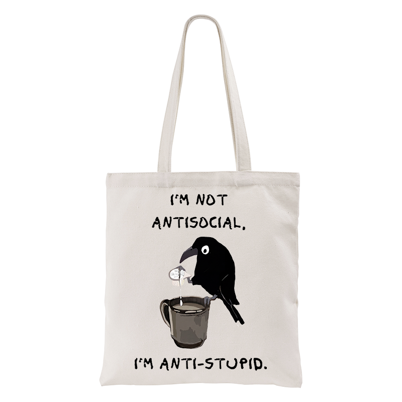 Tokyo-Tiger Cool Crow Sips Calm Coffee Alone Tote Bag
