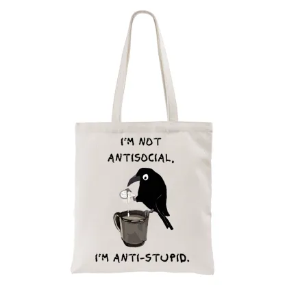 Tokyo-Tiger Cool Crow Sips Calm Coffee Alone Tote Bag