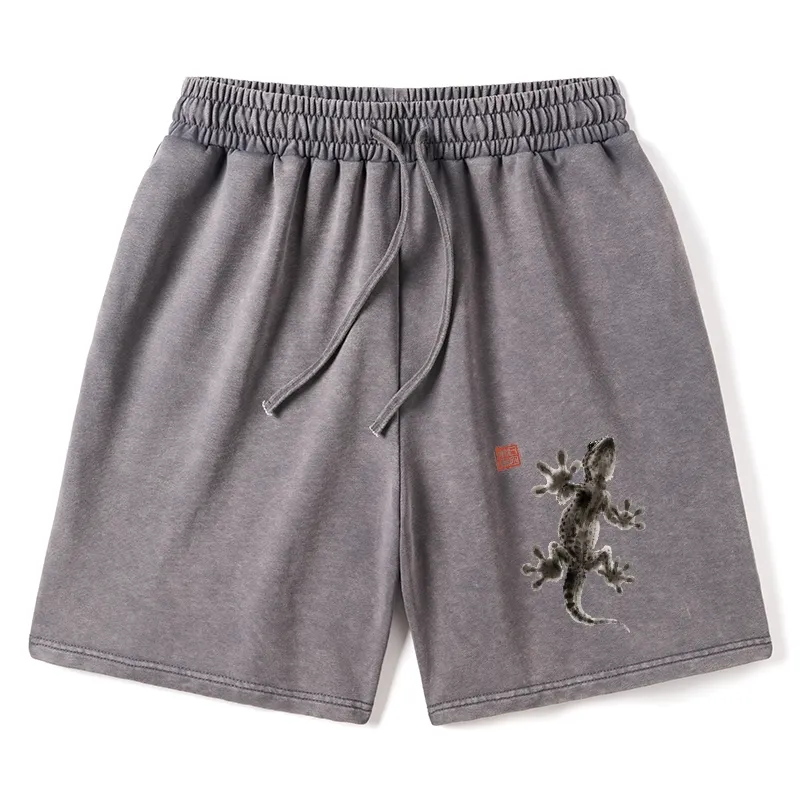 Tokyo-Tiger Minimal Asian Ink Brush Gecko Vibe Washed Shorts Sale
