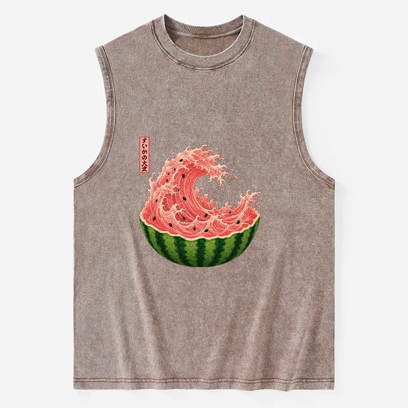 Tokyo-Tiger Watermelon Wave Summer Ukiyo Art Washed Tank