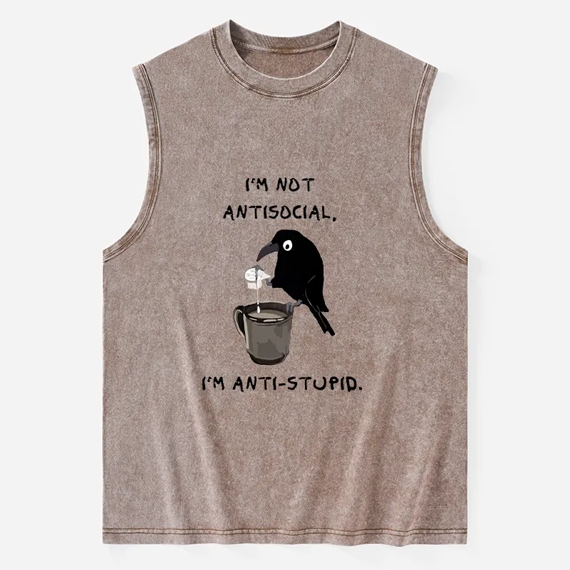 Tokyo-Tiger Cool Crow Sips Calm Coffee Alone Washed Tank