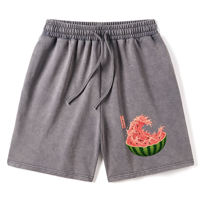 Tokyo-Tiger Watermelon Wave Summer Ukiyo Art Washed Shorts