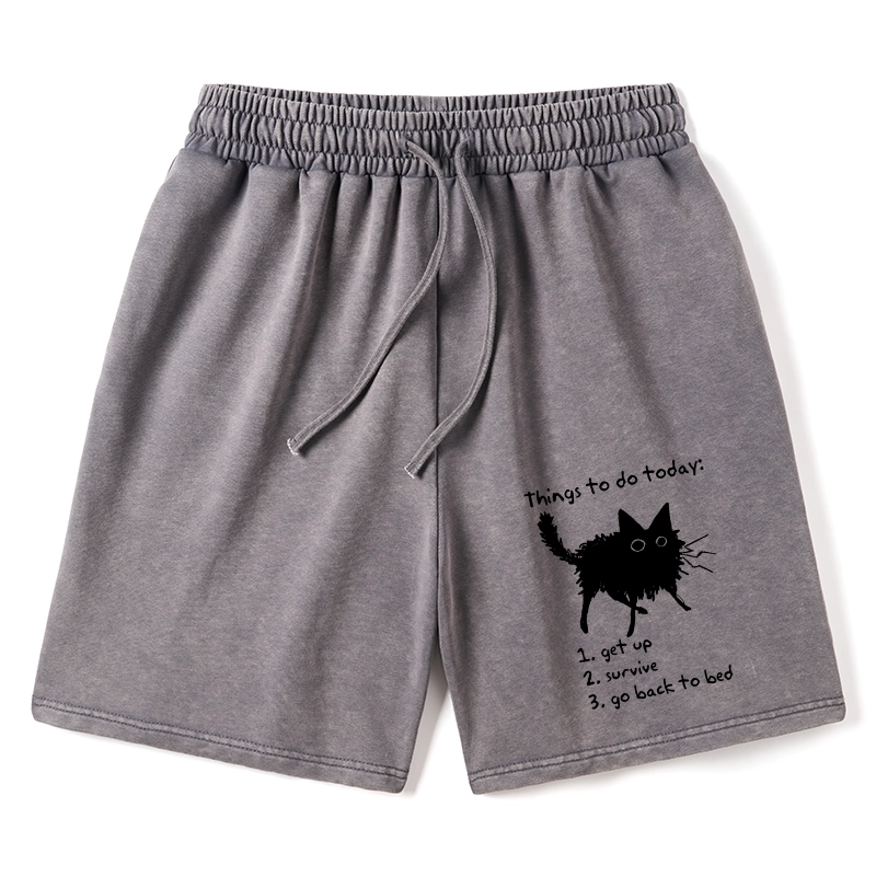 Tokyo-Tiger Lazy Cat Survive Day Funny Meme Washed Shorts
