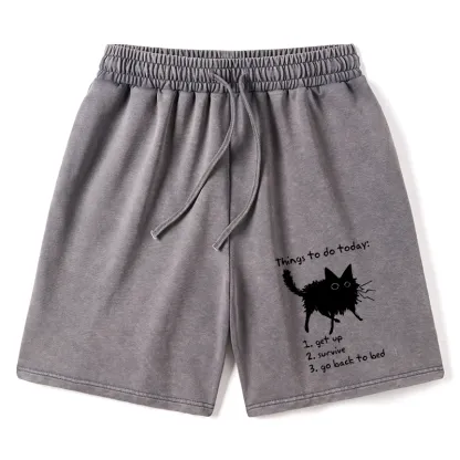 Tokyo-Tiger Lazy Cat Survive Day Funny Meme Washed Shorts