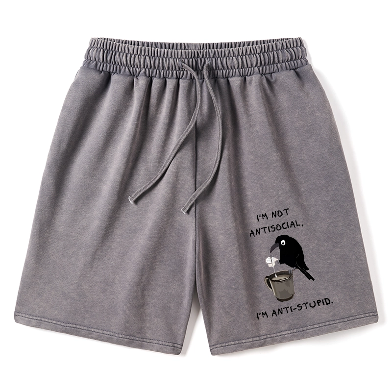 Tokyo-Tiger Cool Crow Sips Calm Coffee Alone Washed Shorts