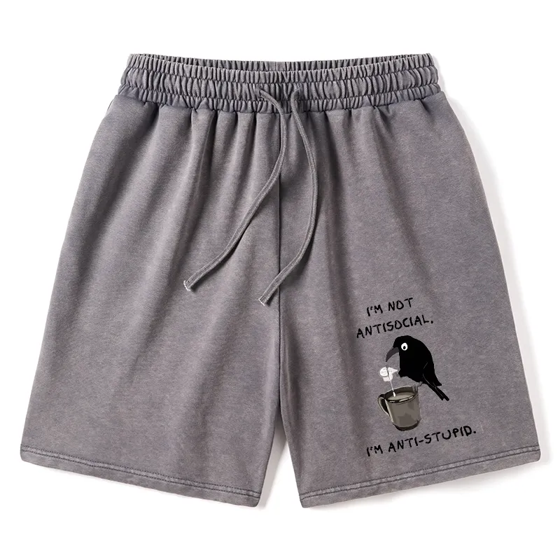 Tokyo-Tiger Cool Crow Sips Calm Coffee Alone Washed Shorts