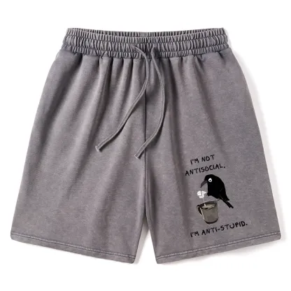 Tokyo-Tiger Cool Crow Sips Calm Coffee Alone Washed Shorts
