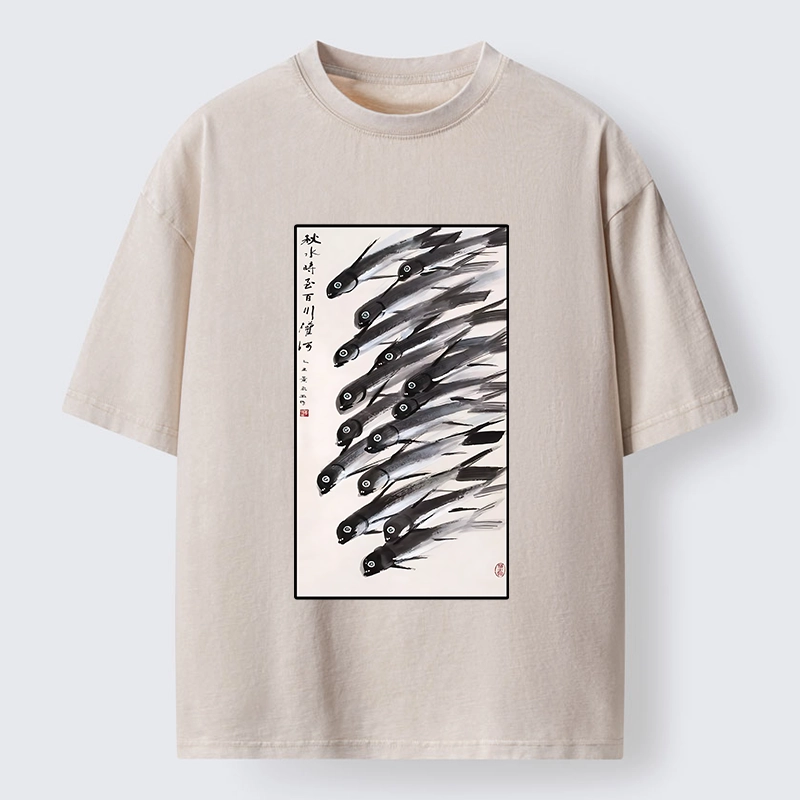 Tokyo-Tiger Ink Fish Art Washed T-Shirt