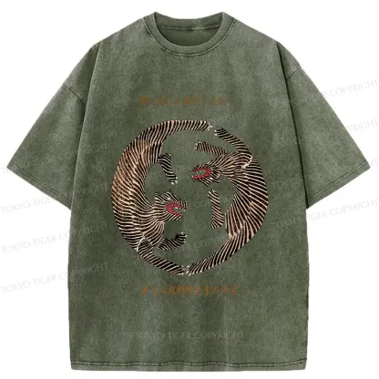 Tokyo-Tiger Two Tigers Playing Funny Washed T-Shirt