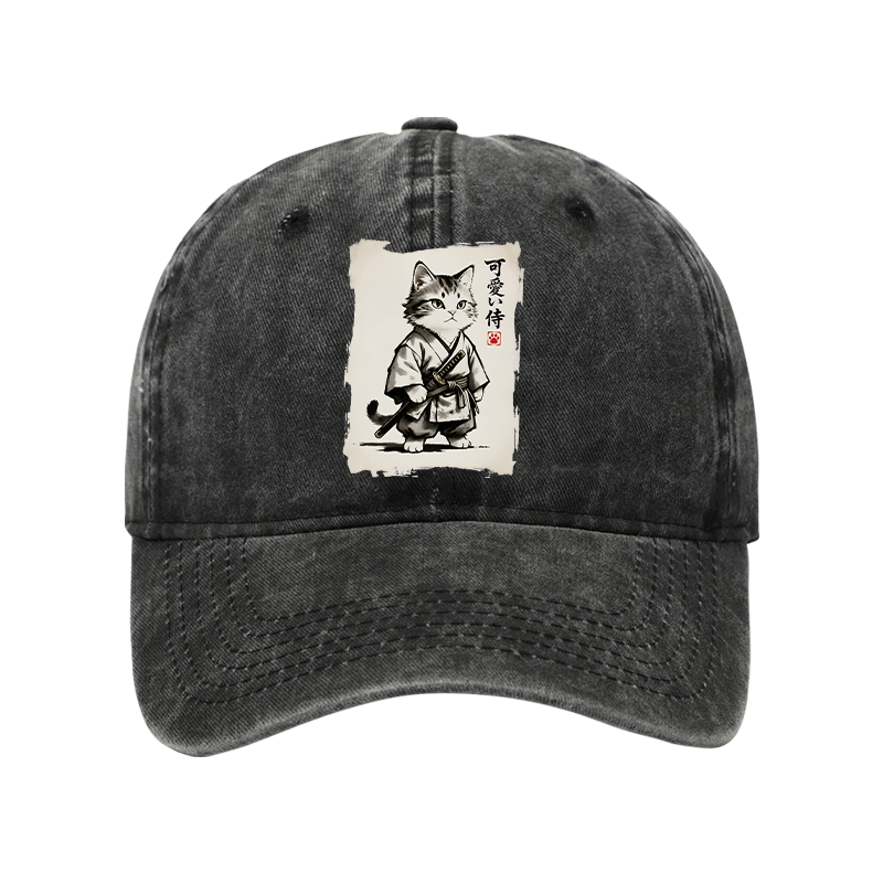 Tokyo-Tiger Japanese Samurai Cat Illustration Washed Cap