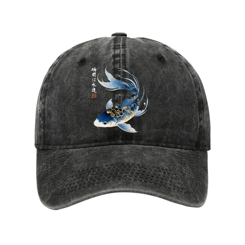 Tokyo-Tiger Elegant Koi Fish Watercolor Art Washed Cap