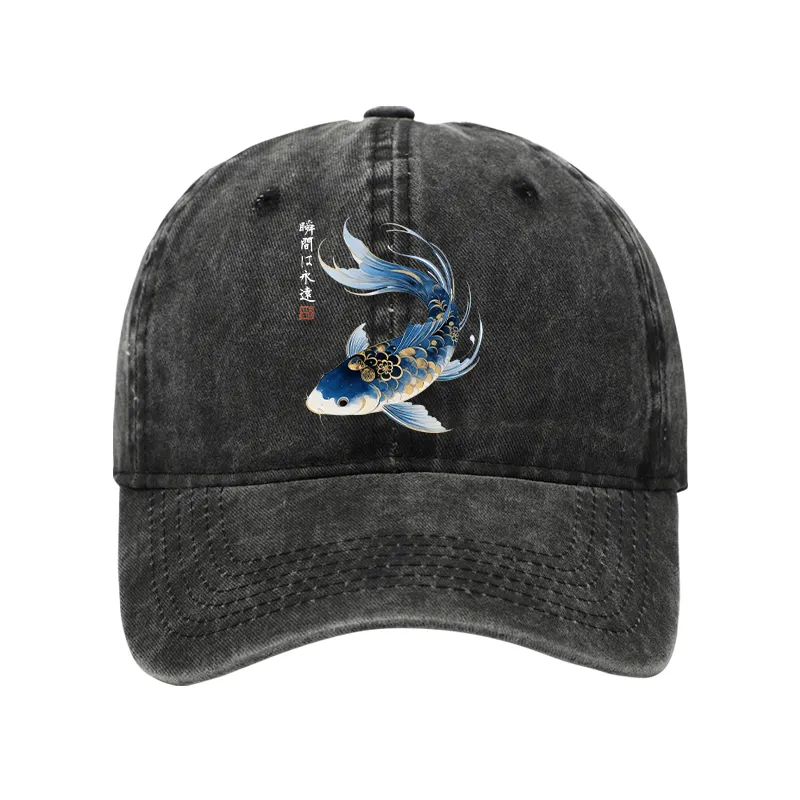 Tokyo-Tiger Elegant Koi Fish Watercolor Art Washed Cap