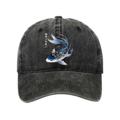 Tokyo-Tiger Elegant Koi Fish Watercolor Art Washed Cap