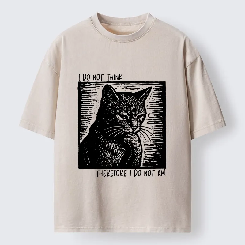 Tokyo-Tiger Philosophical Black Cat Meme Washed T-Shirt