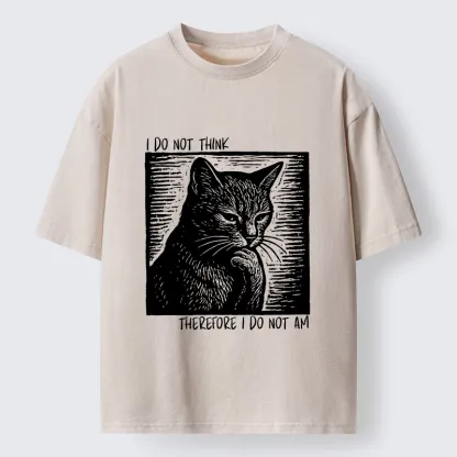 Tokyo-Tiger Philosophical Black Cat Meme Washed T-Shirt