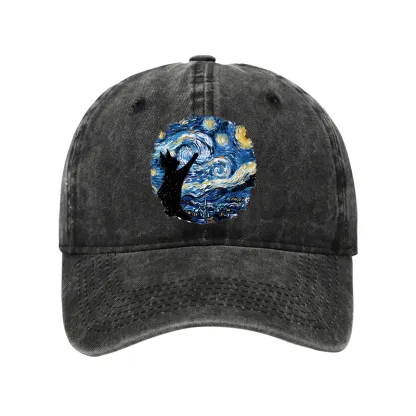 Tokyo-Tiger Starry Night Black Cat Washed Cap
