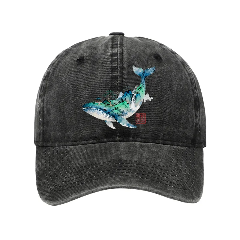 Tokyo-Tiger Whale Ink Painting Landscape Washed Cap