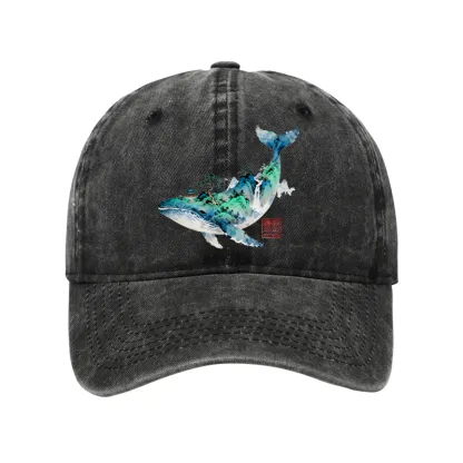 Tokyo-Tiger Whale Ink Painting Landscape Washed Cap