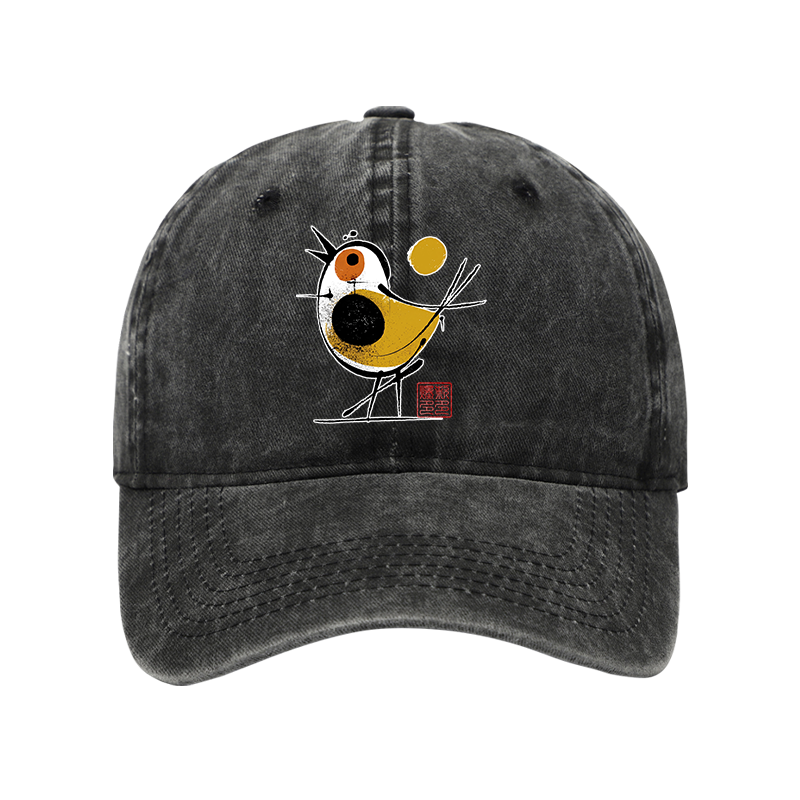 Tokyo-Tiger Aesthetic Yellow And Black Bird Washed Cap