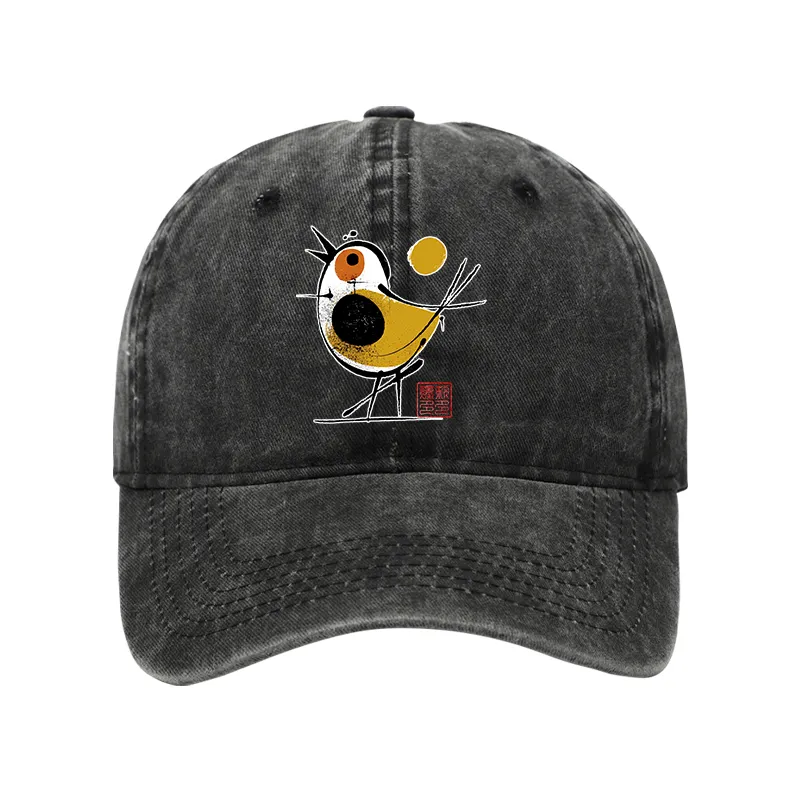 Tokyo-Tiger Aesthetic Yellow And Black Bird Washed Cap