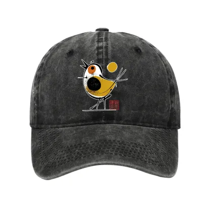 Tokyo-Tiger Aesthetic Yellow And Black Bird Washed Cap
