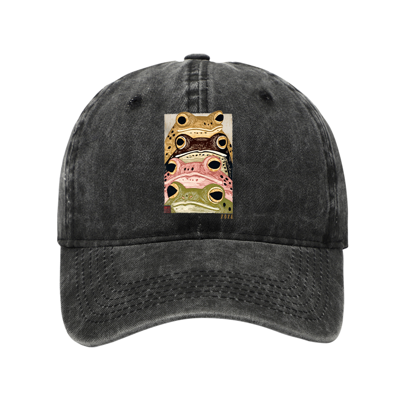 Tokyo-Tiger Whimsical Multi Colored Frog Art Washed Cap