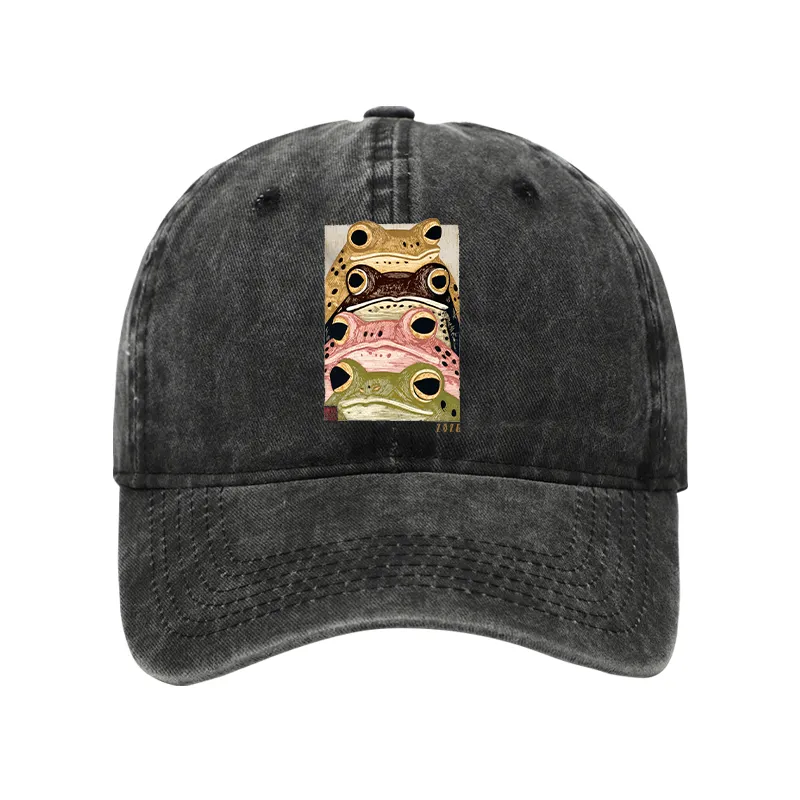 Tokyo-Tiger Whimsical Multi Colored Frog Art Washed Cap Sale