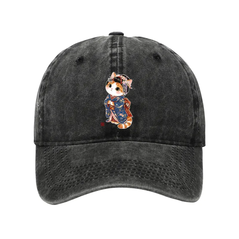 Tokyo-Tiger Cat Dressed As A Geisha Funny Washed Cap
