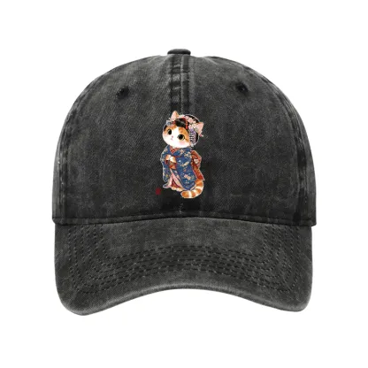 Tokyo-Tiger Cat Dressed As A Geisha Funny Washed Cap