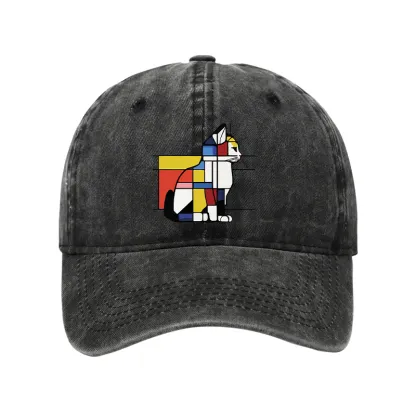 Tokyo-Tiger Geometric Cat Art In Primary Colors Washed Cap