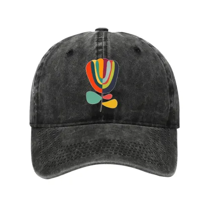 Tokyo-Tiger Colorful Flower Minimalist Print Washed Cap