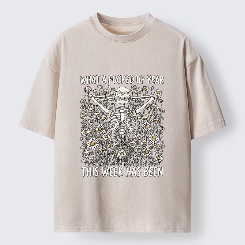 Tokyo-Tiger Bad Week Skeleton Quote Washed T-Shirt