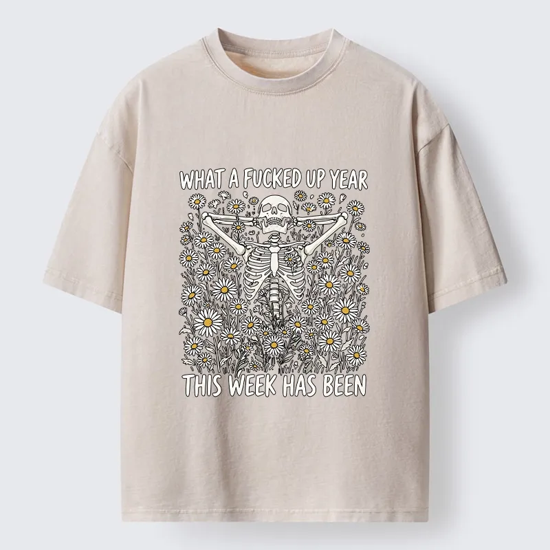Tokyo-Tiger Bad Week Skeleton Quote Washed T-Shirt