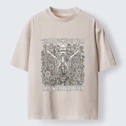 Tokyo-Tiger Bad Week Skeleton Quote Washed T-Shirt