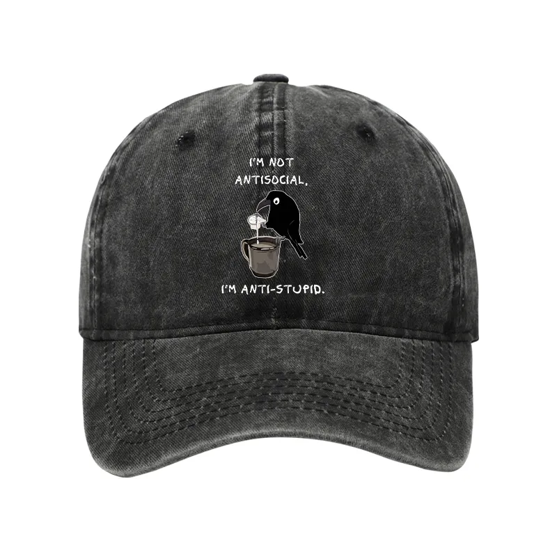 Tokyo-Tiger Cool Crow Sips Calm Coffee Alone Washed Cap