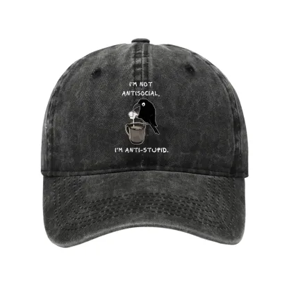 Tokyo-Tiger Cool Crow Sips Calm Coffee Alone Washed Cap