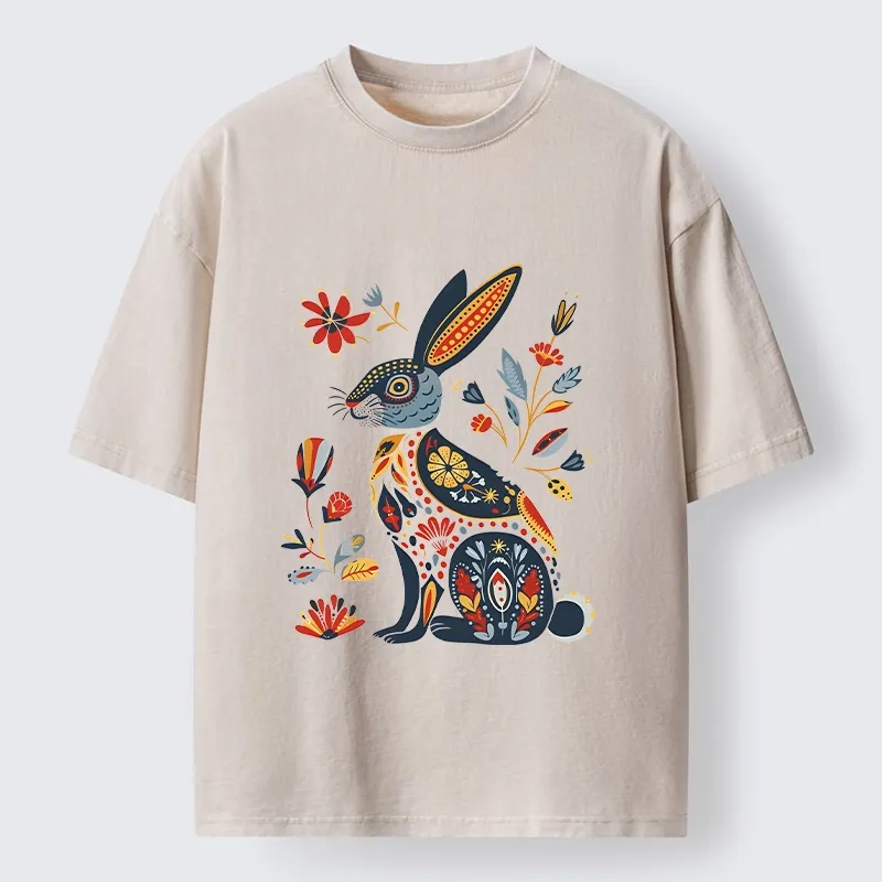 Tokyo-Tiger Folk Hare Bloom Washed T-Shirt