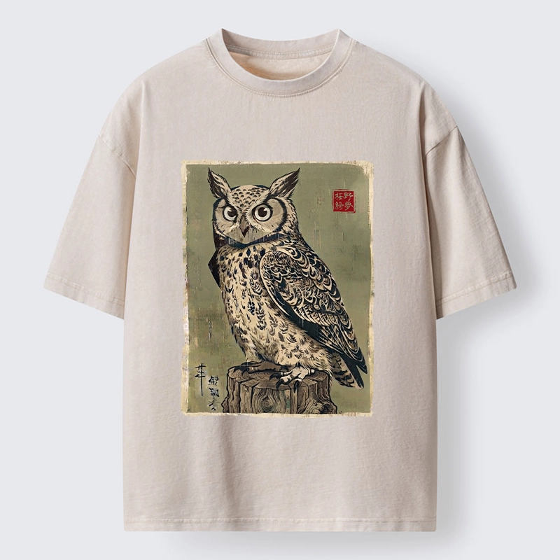 Tokyo-Tiger Wise Forest Owl Washed T-Shirt