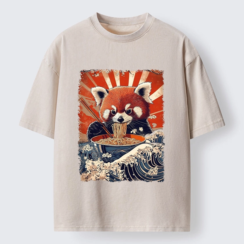 Tokyo-Tiger Red Panda Noodle Fun Washed T-Shirt