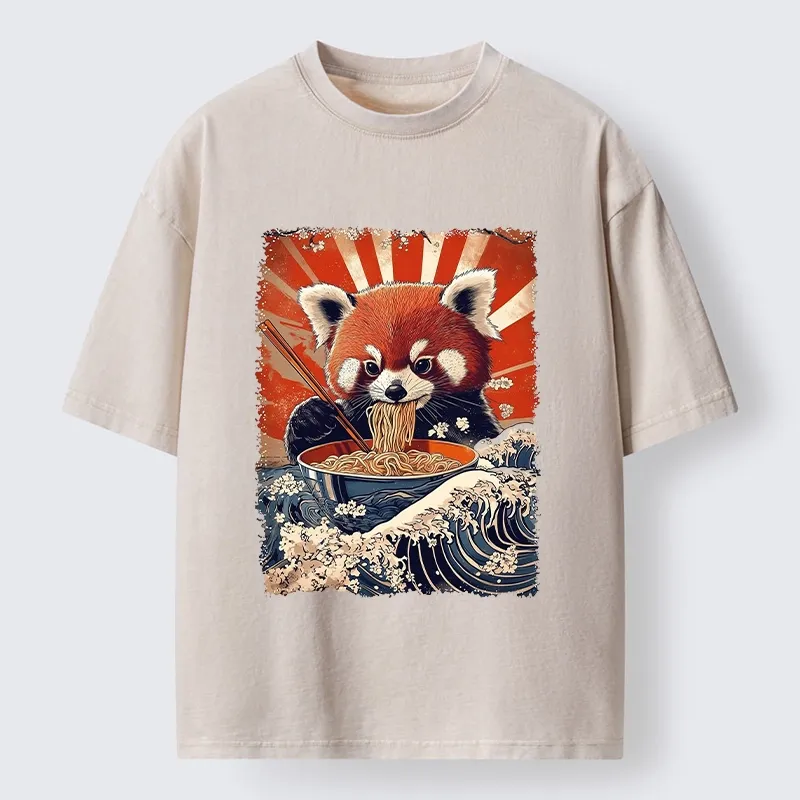 Tokyo-Tiger Red Panda Noodle Fun Washed T-Shirt