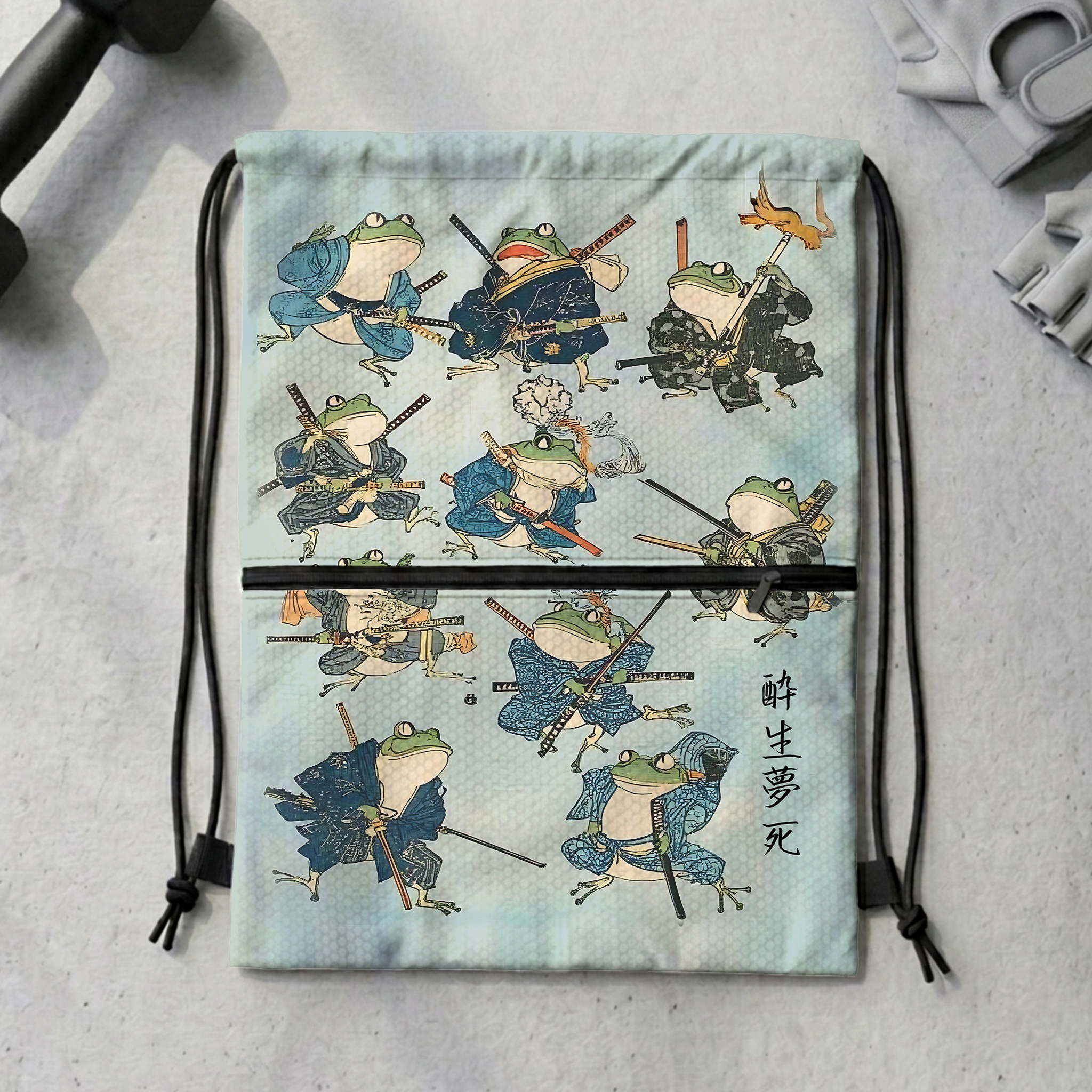 Tokyo-Tiger Frog Samurai Drawstring Backpack