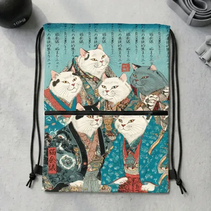 Tokyo-Tiger Formal Gathering of Ukiyo-e Cat Nobles Drawstring Backpack