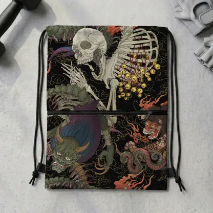Tokyo-Tiger Japanese Yokai And Skeletons Drawstring Backpack