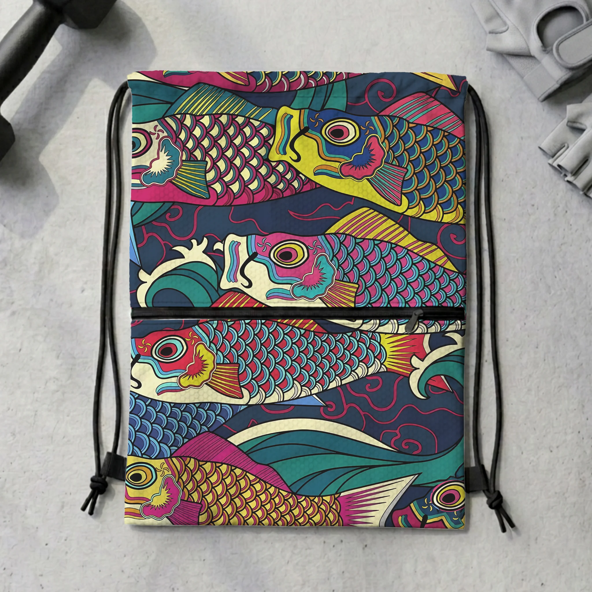 Tokyo-Tiger Colorful Japanese Koinobori Drawstring Backpack