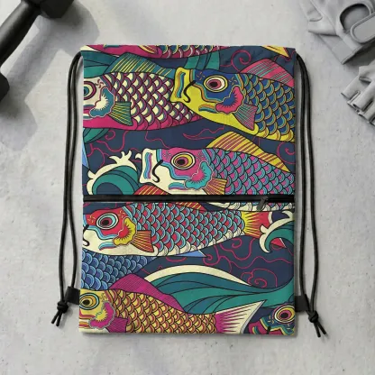 Tokyo-Tiger Colorful Japanese Koinobori Drawstring Backpack