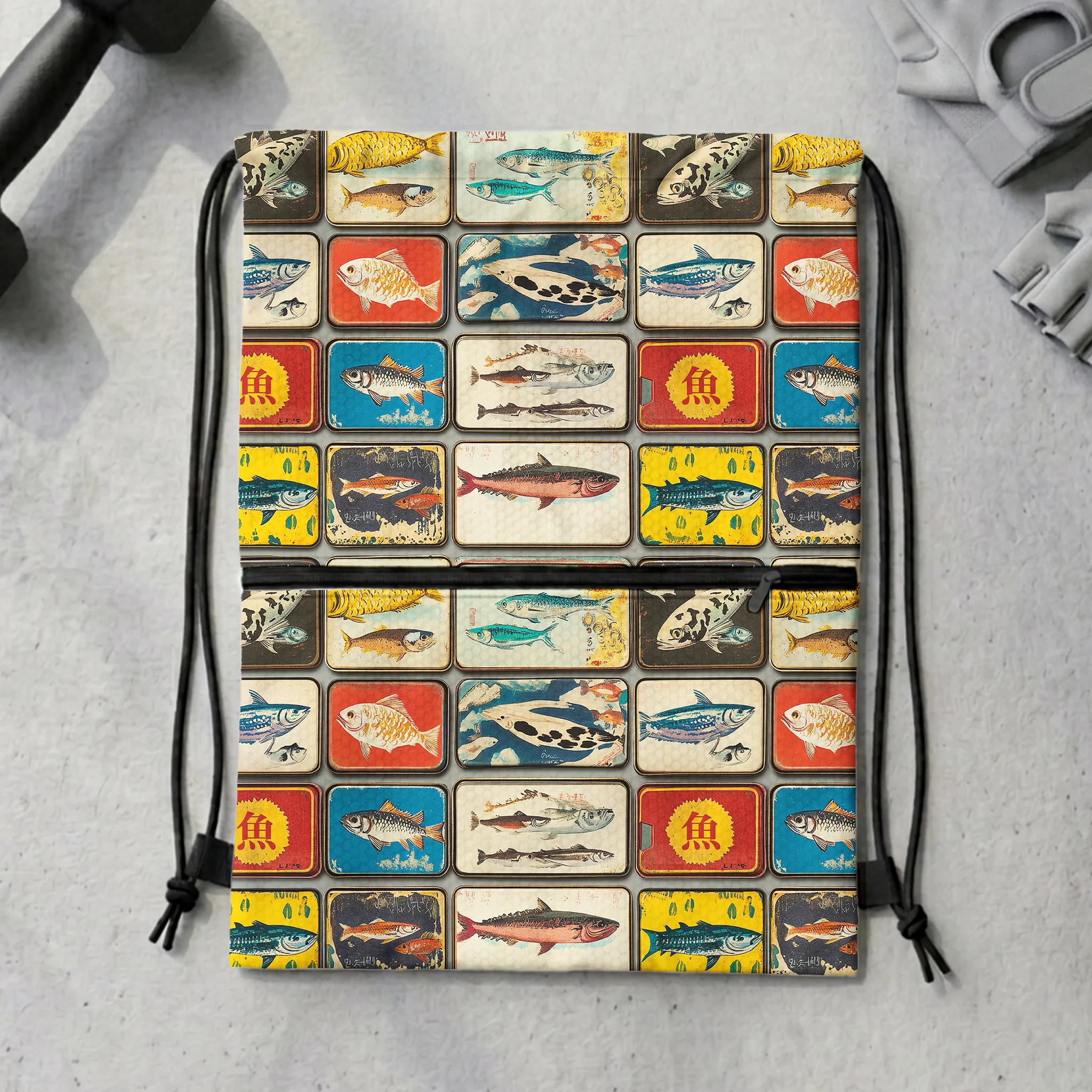 Tokyo-Tiger Vintage Fish Collection Drawstring Backpack