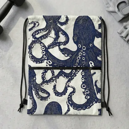 Tokyo-Tiger Ocean Octopus Drawstring Backpack